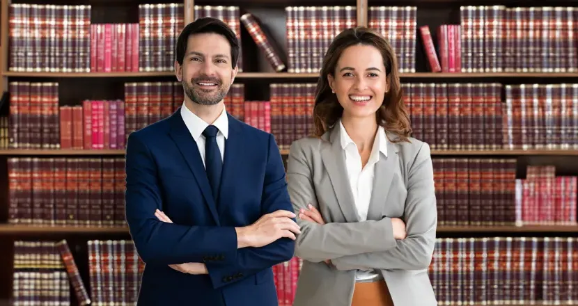 Legal studies graduates in library working as paralegals